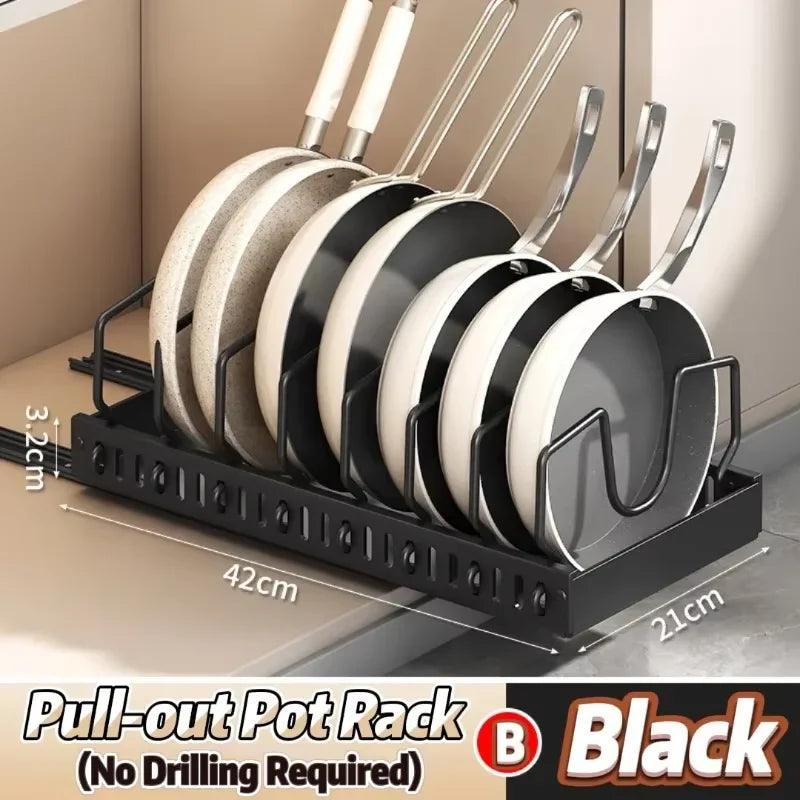 Pull-Out Kitchen Pot & Pan Organizer Rack | Adjustable Sliding Cabinet Storage