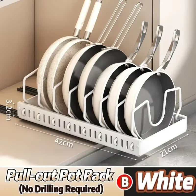Pull-Out Kitchen Pot & Pan Organizer Rack | Adjustable Sliding Cabinet Storage