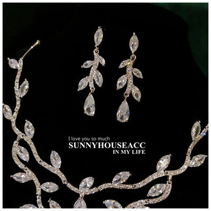 S925 Floral Necklace Earrings Jewelry Set