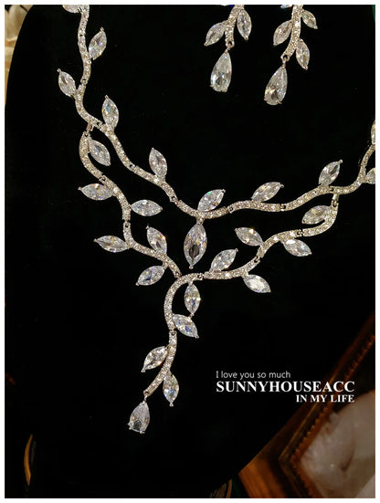 S925 Floral Necklace Earrings Jewelry Set