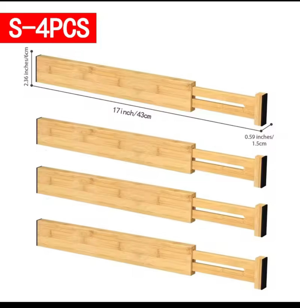 4-Piece Adjustable Bamboo Drawer Organizer Set