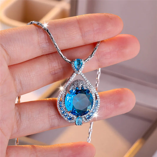 Silver-Tone Blue Zircon Statement Necklace