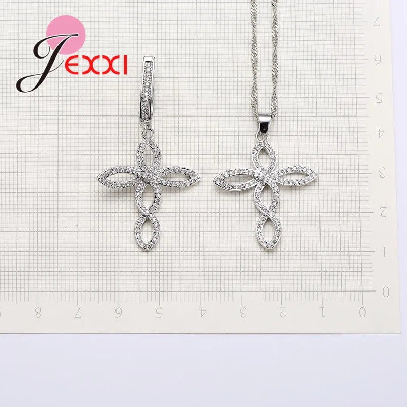Crooked Cross Necklace Earrings Jewelry Set