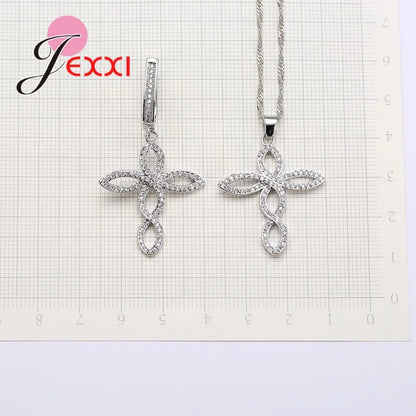 Crooked Cross Necklace Earrings Jewelry Set