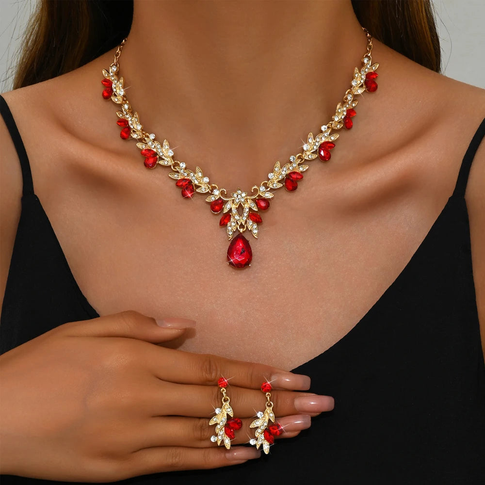 Crystal Necklace Earrings Bridal Jewelry Set