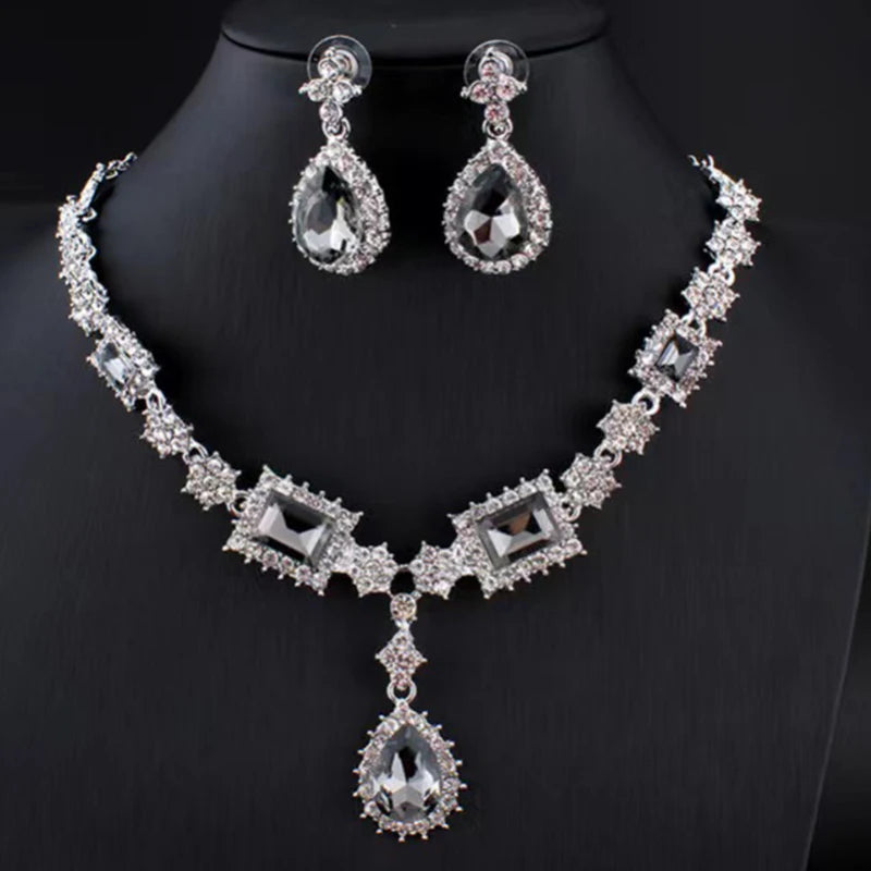 Bridal Necklace Drop Earrings Jewelry Set