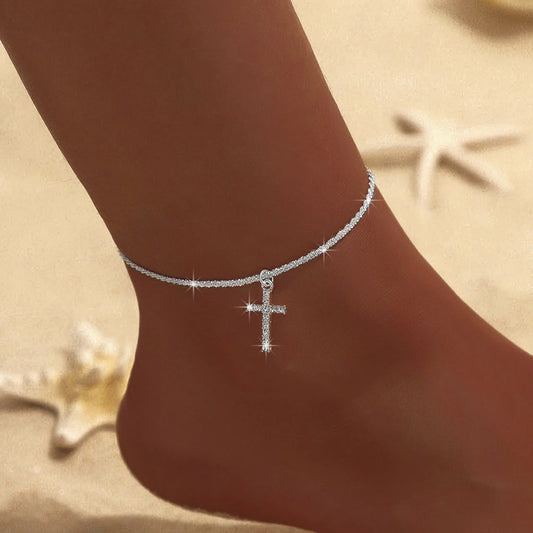 925 Silver CZ Anklet – Waterproof Dainty Charm Chain