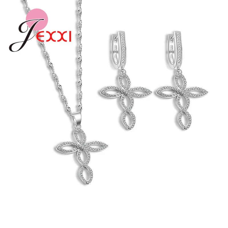 Crooked Cross Necklace Earrings Jewelry Set