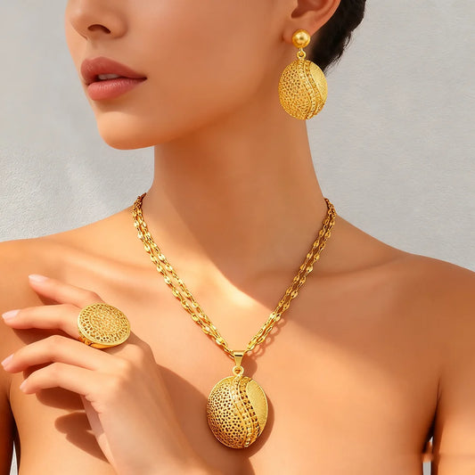 Dubai Gold Necklace Earrings Jewelry Set
