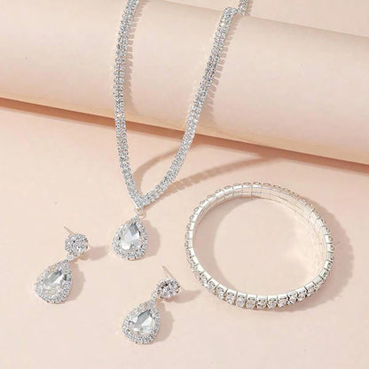 Rhinestone Necklace Earrings Bracelet Set