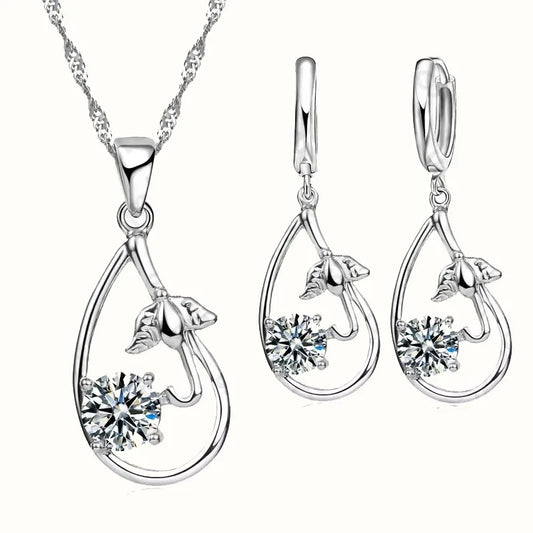 Sterling Silver Necklace Earrings Jewelry Set
