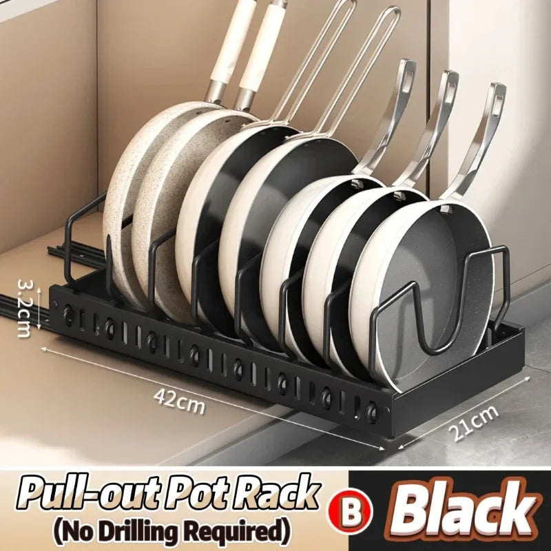 Pull-Out Kitchen Pot & Pan Organizer Rack | Adjustable Sliding Cabinet Storage