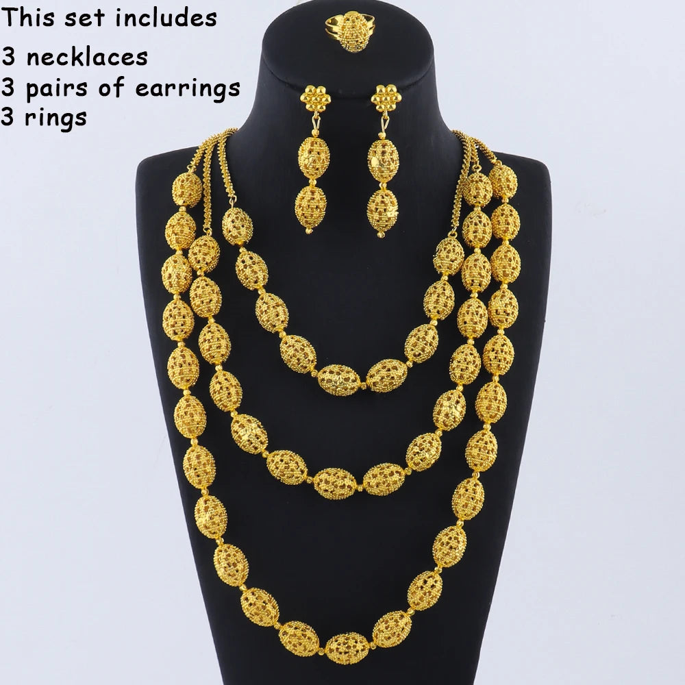 Golden Necklace Earrings Ring Jewelry Set
