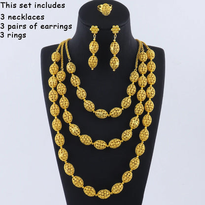 Golden Necklace Earrings Ring Jewelry Set
