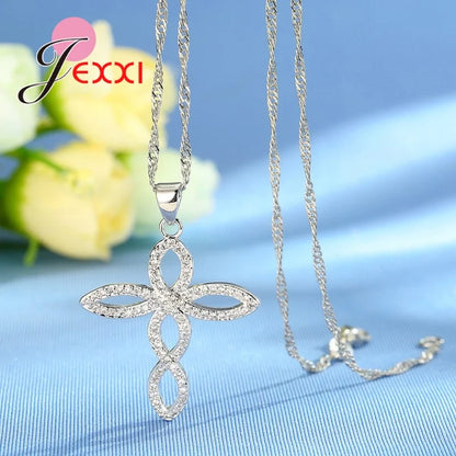 Crooked Cross Necklace Earrings Jewelry Set