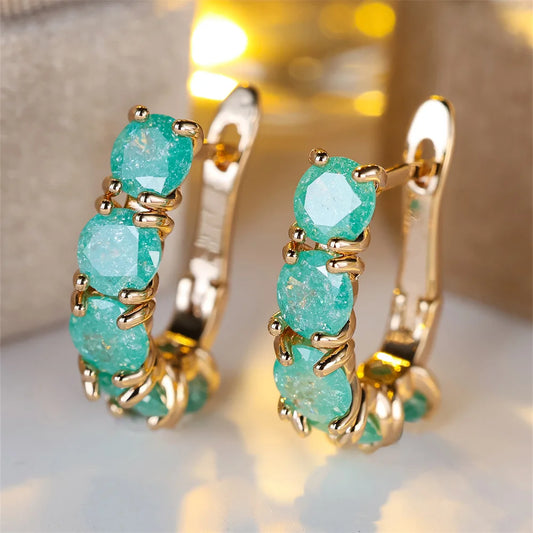 Multi-Color Gold Zircon Hoop Earrings