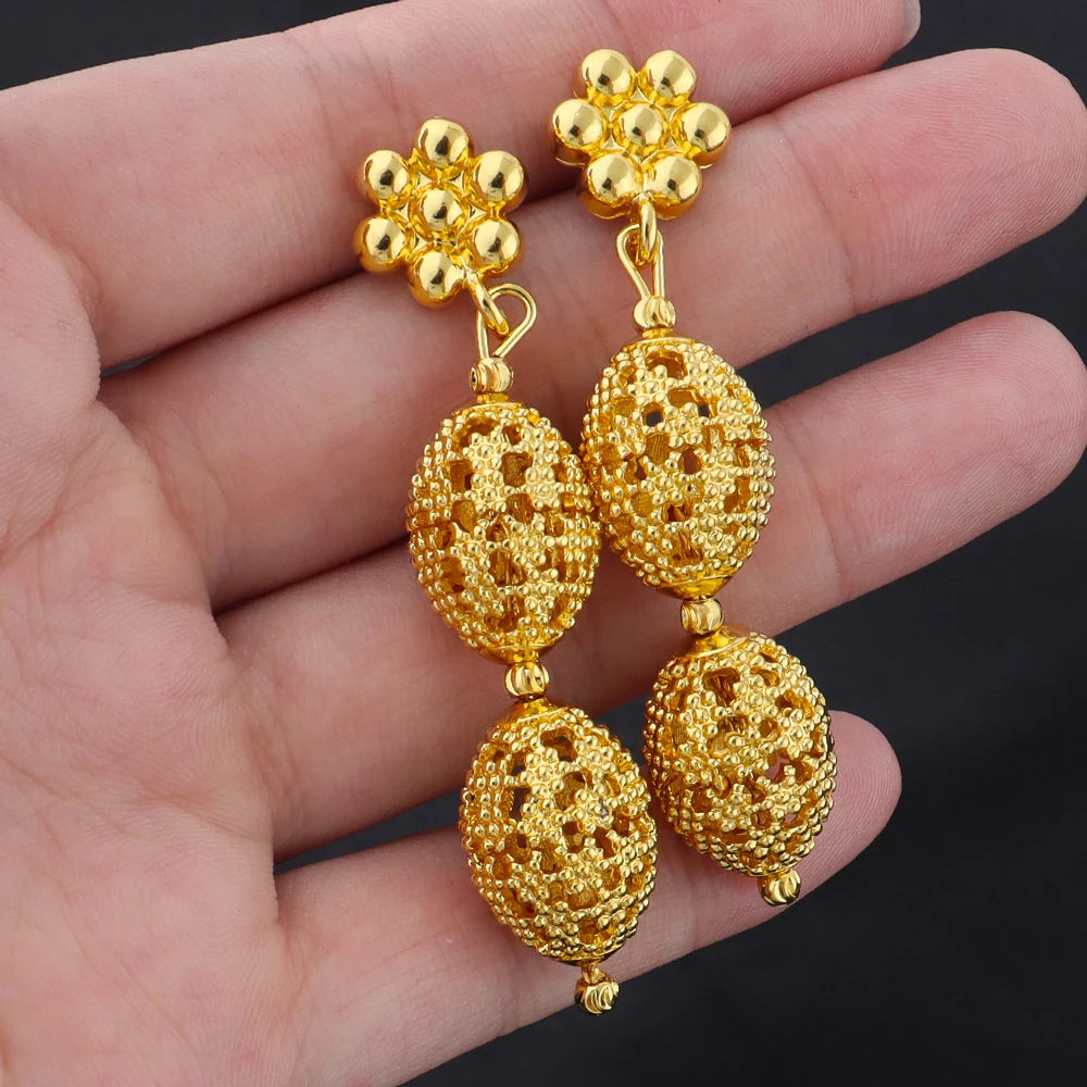 Golden Necklace Earrings Ring Jewelry Set