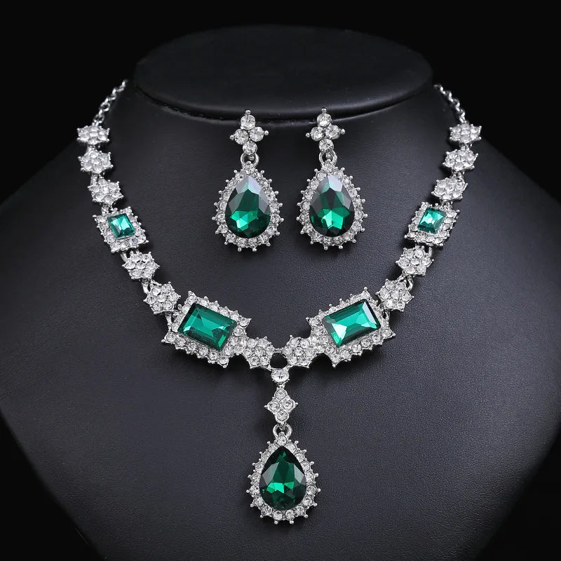 Bridal Necklace Drop Earrings Jewelry Set