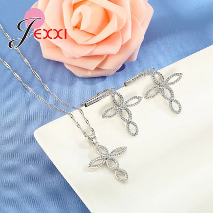 Crooked Cross Necklace Earrings Jewelry Set