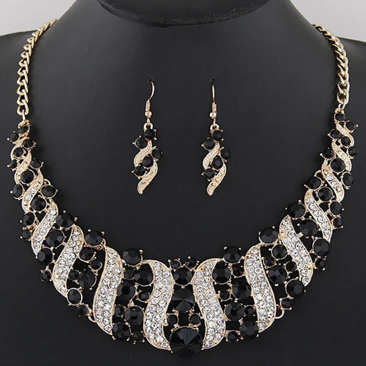 Shiny Crystal Necklace Earrings Jewelry Set