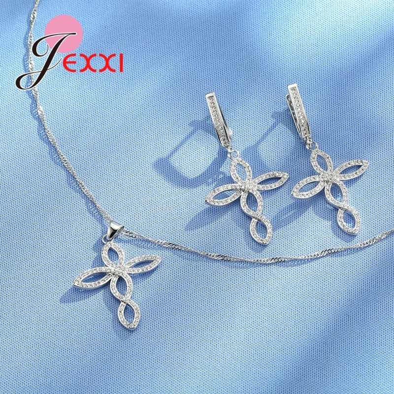Crooked Cross Necklace Earrings Jewelry Set