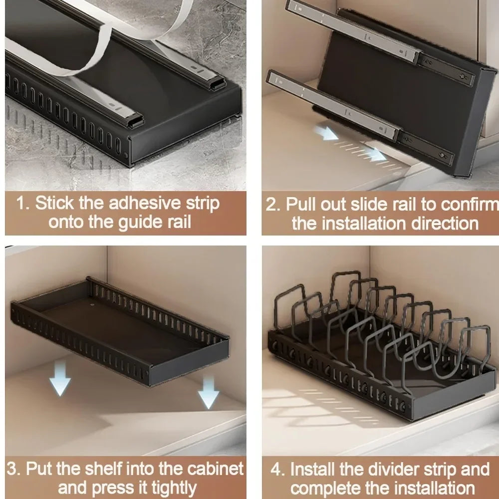 Pull-Out Kitchen Pot & Pan Organizer Rack | Adjustable Sliding Cabinet Storage