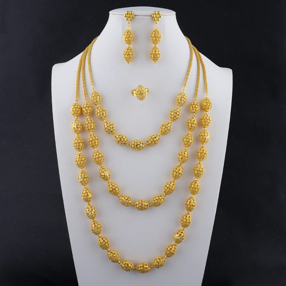 Golden Necklace Earrings Ring Jewelry Set