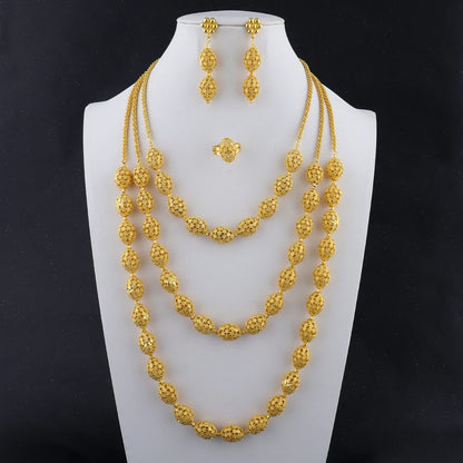 Golden Necklace Earrings Ring Jewelry Set