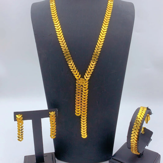 Dubai Gold Necklace Earrings Bracelet Set