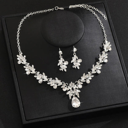 Crystal Necklace Earrings Bridal Jewelry Set