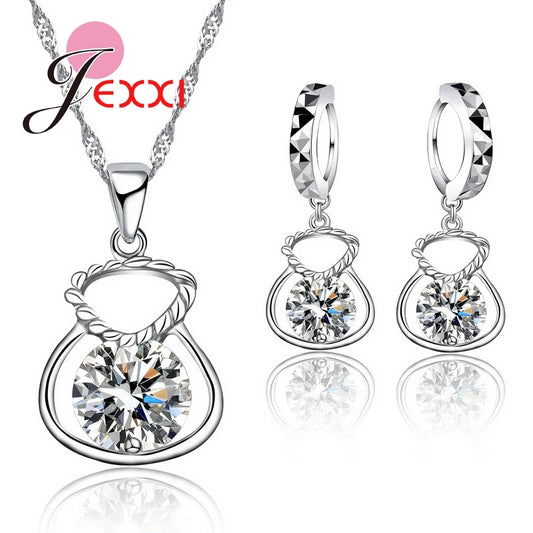 Rhinestone Necklace Earrings Jewelry Set