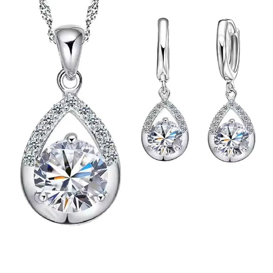 White Gold Necklace Earrings Jewelry Set