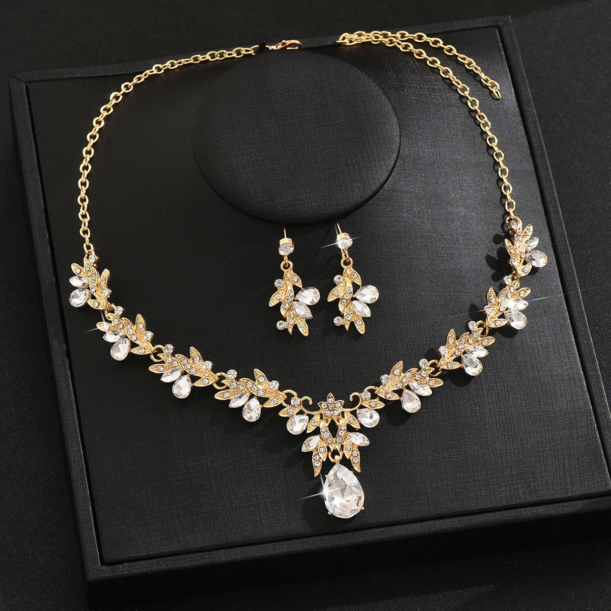 Crystal Necklace Earrings Bridal Jewelry Set
