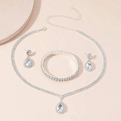 Rhinestone Necklace Earrings Bracelet Set