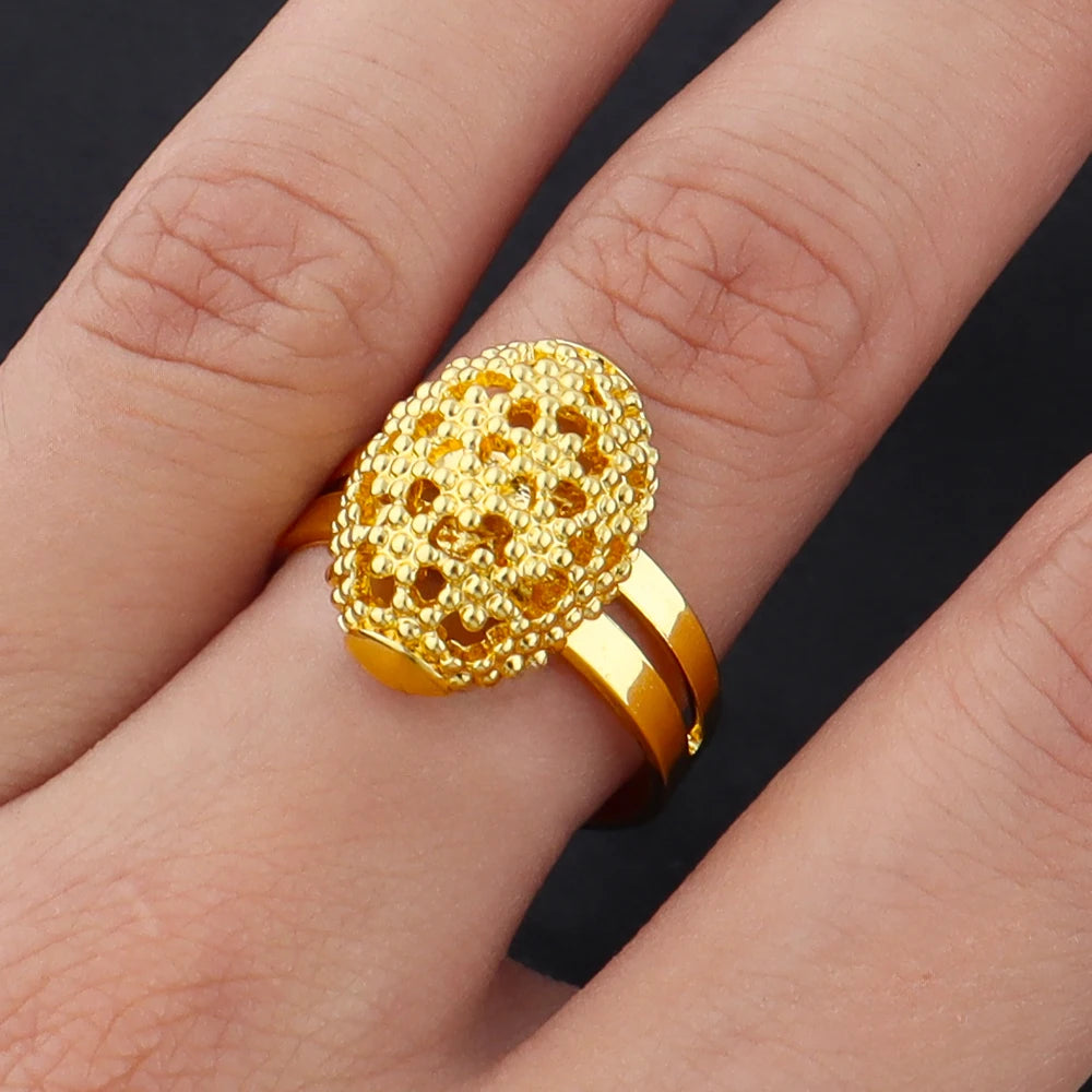 Golden Necklace Earrings Ring Jewelry Set